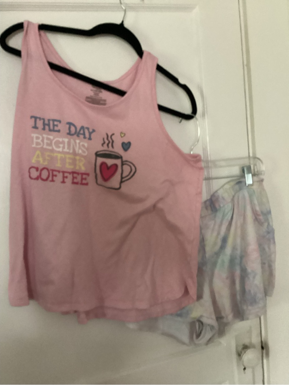 Pink Coffee Graphic Tank and Pastel Shorts Pajama Set